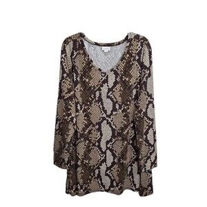 Lularoe Womens 3XL V Neck Top Snakeskin Print Long Sleeve Tunic ELIZABETH So it‎